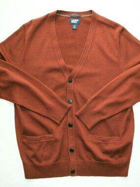 LANDS' END Rust Cardigan Sweater w/ Pockets - 100% Supima Cotton - Size M-38/40